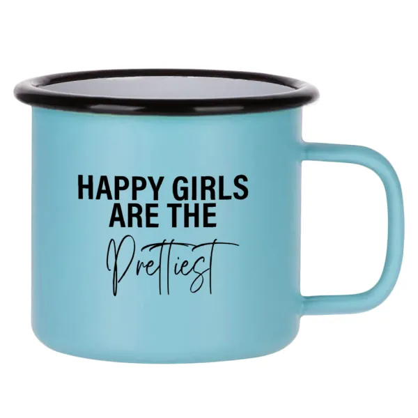 Happy girls are the prettiest — Κούπα Μεταλλική εμαγιέ ΜΑΤ σιέλ 360ml