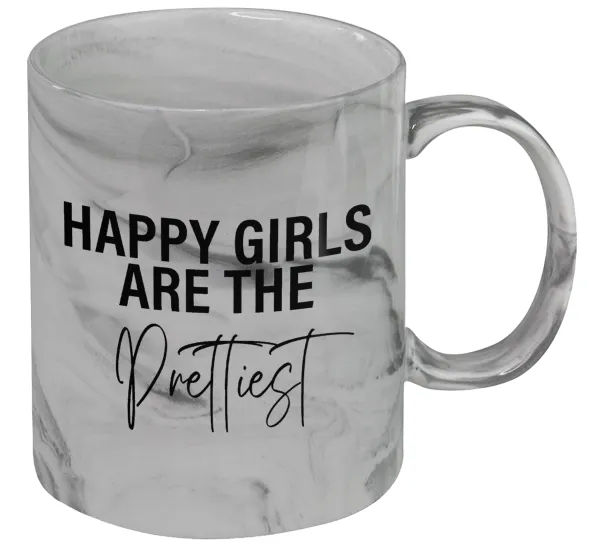 Happy girls are the prettiest — Mug ceramic marble style, 330ml