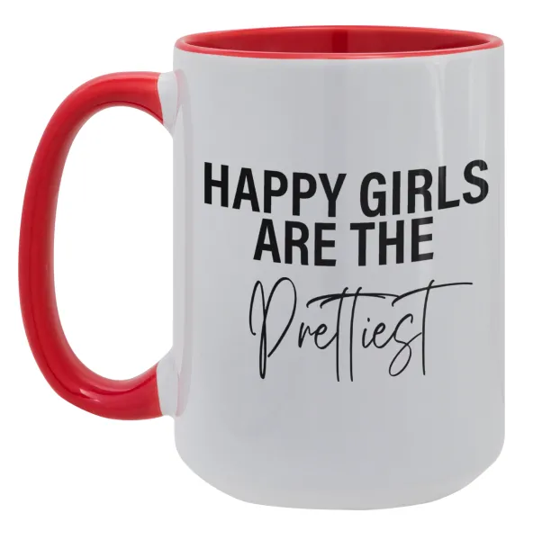 Happy girls are the prettiest — Mega mug 15oz, red ceramic, 450ml