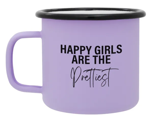 Happy girls are the prettiest — Metal enamel mug, matte light pastel purple, 360ml