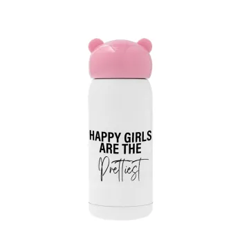 Happy girls are the prettiest, Pink stainless steel thermal flask, 320ml