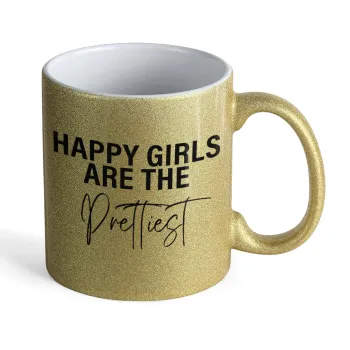 Happy girls are the prettiest, Κούπα Χρυσή Glitter που γυαλίζει, κεραμική, 330ml