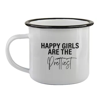 Happy girls are the prettiest, Κούπα εμαγιέ με μαύρο χείλος 360ml