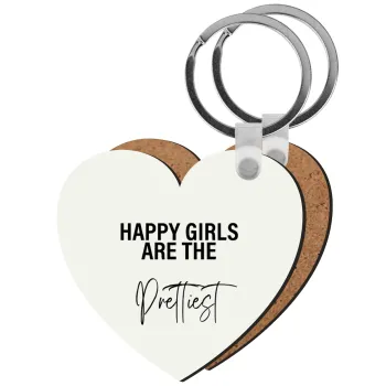 Happy girls are the prettiest, Μπρελόκ Ξύλινο καρδιά MDF
