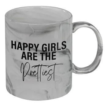 Happy girls are the prettiest, Mug ceramic marble style, 330ml