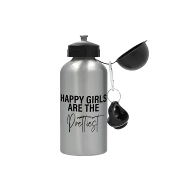 Happy girls are the prettiest, Metallic water jug, Silver, aluminum 500ml