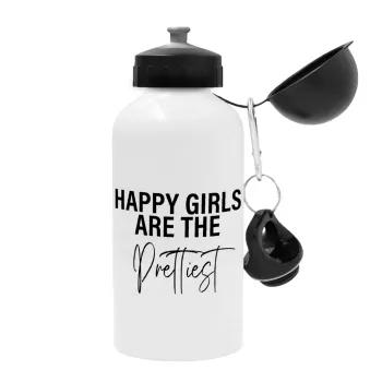 Happy girls are the prettiest, Μεταλλικό παγούρι νερού, Λευκό, αλουμινίου 500ml