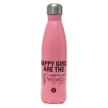 Happy girls are the prettiest, Metal mug thermos Pink Mat (Stainless steel), double wall, 500ml