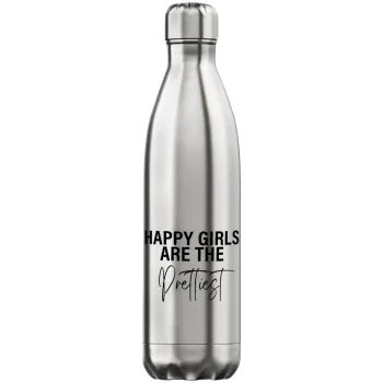 Happy girls are the prettiest, Inox (Stainless steel) hot metal mug, double wall, 750ml