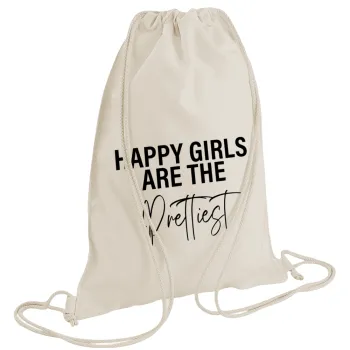 Happy girls are the prettiest, Τσάντα πλάτης πουγκί GYMBAG natural (28x40cm)