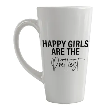 Happy girls are the prettiest, Κούπα κωνική Latte Μεγάλη, κεραμική, 450ml
