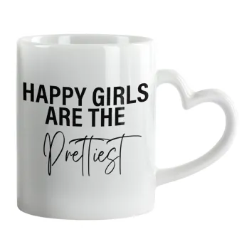 Happy girls are the prettiest, Mug heart handle, ceramic, 330ml