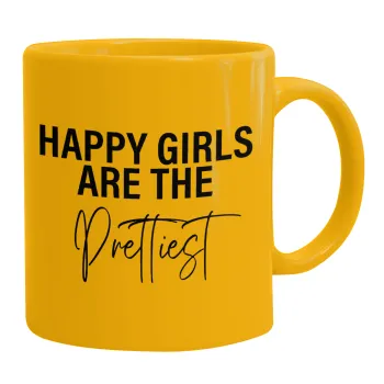Happy girls are the prettiest, Κούπα, κεραμική κίτρινη, 330ml
