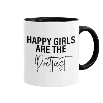 Happy girls are the prettiest, Mug colored black, ceramic, 330ml