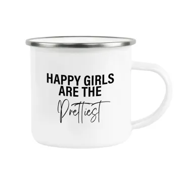 Happy girls are the prettiest, Metallic enamel cup white 360ml