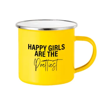 Happy girls are the prettiest, Κούπα Μεταλλική εμαγιέ Κίτρινη 360ml