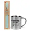 Easter Set, metallic thermal cup (300ml) & aromatic flat Easter candle (30cm) (TURQUOISE)