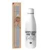 Easter Set, metallic stainless thermos bottle (500ml) & scented flat Easter candle (30cm) (GRAY)