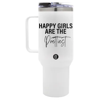 Happy girls are the prettiest, Mega Tumbler με καπάκι, διπλού τοιχώματος (θερμό) 1,2L