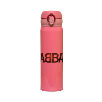 ABBA, Μεταλλικό παγούρι θερμός ΡΟΖ (Stainless steel), διπλού τοιχώματος με καπάκι ασφαλείας, 500ml