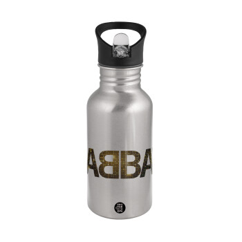 ABBA, Παγούρι νερού Ασημένιο με καλαμάκι, ανοξείδωτο ατσάλι 500ml