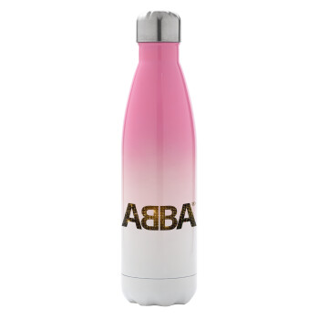 ABBA, Μεταλλικό παγούρι θερμός Ροζ/Λευκό (Stainless steel), διπλού τοιχώματος, 500ml