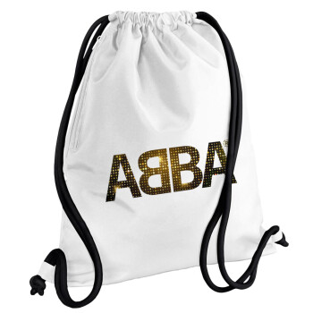 ABBA, Τσάντα πλάτης πουγκί GYMBAG λευκή, με τσέπη (40x48cm) & χονδρά κορδόνια
