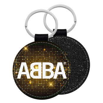 ABBA, Μπρελόκ Δερματίνη, στρογγυλό ΜΑΥΡΟ (5cm)