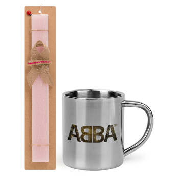 ABBA, Πασχαλινό Σετ, μεταλλική κούπα θερμό (300ml) & πασχαλινή λαμπάδα αρωματική πλακέ (30cm) (ΡΟΖ)
