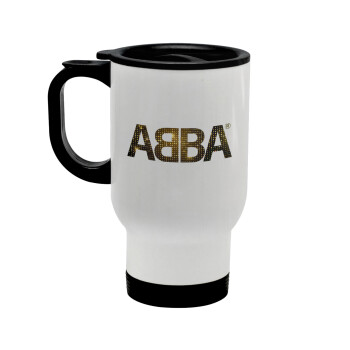 ABBA, Κούπα ταξιδιού ανοξείδωτη με καπάκι, διπλού τοιχώματος (θερμό) λευκή 450ml