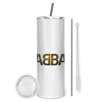 ABBA, Eco friendly ποτήρι θερμό (tumbler) από ανοξείδωτο ατσάλι 600ml, με μεταλλικό καλαμάκι & βούρτσα καθαρισμού