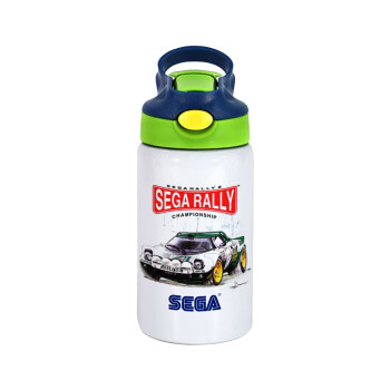 SEGA RALLY 2, Children's hot water bottle, stainless steel, with safety straw, green, blue (350ml)