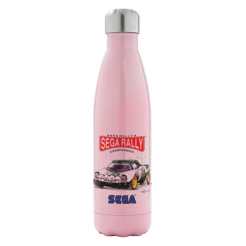 SEGA RALLY 2, Μεταλλικό παγούρι θερμός Ροζ Ιριδίζον (Stainless steel), διπλού τοιχώματος, 500ml
