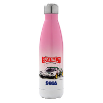 SEGA RALLY 2, Μεταλλικό παγούρι θερμός Ροζ/Λευκό (Stainless steel), διπλού τοιχώματος, 500ml
