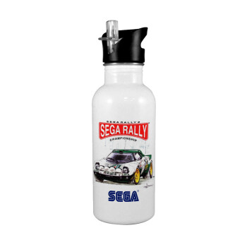 SEGA RALLY 2, White water bottle with straw, stainless steel 600ml