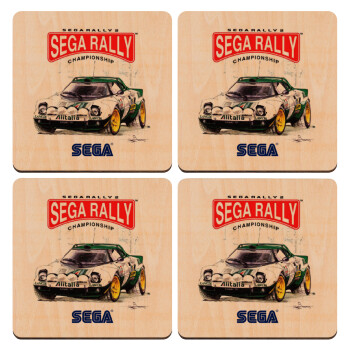 SEGA RALLY 2, ΣΕΤ x4 Σουβέρ ξύλινα τετράγωνα plywood (9cm)