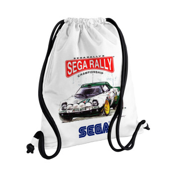 SEGA RALLY 2, Backpack pouch GYMBAG white, with pocket (40x48cm) & thick cords