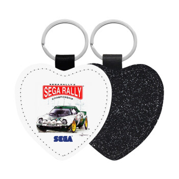 SEGA RALLY 2, Μπρελόκ PU δερμάτινο glitter καρδιά ΜΑΥΡΟ