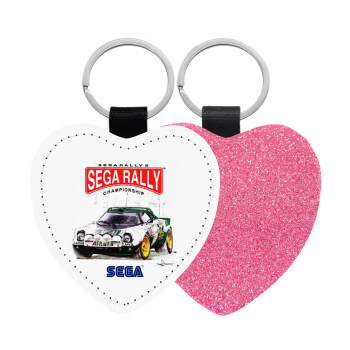 SEGA RALLY 2, Μπρελόκ PU δερμάτινο glitter καρδιά ΡΟΖ