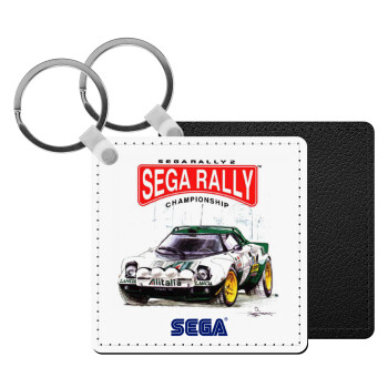 SEGA RALLY 2, Μπρελόκ Δερματίνη, τετράγωνο ΜΑΥΡΟ (5x5cm)