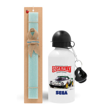 SEGA RALLY 2, Easter Set, metallic aluminum water bottle (500ml) & scented flat candle (30cm) (TURQUOISE)