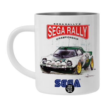 SEGA RALLY 2, Λευκή Ανοξείδωτη Μεταλλική Κούπα 450ml - Διπλού Τοιχώματος 