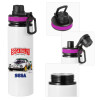 Metallic water bottle with safety lid, 850ml aluminum