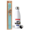 Easter Set, metallic stainless steel water bottle (750ml) & aromatic flat Easter candle (30cm) (TURQUOISE)