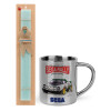 Easter Set, metallic thermal cup (300ml) & aromatic flat Easter candle (30cm) (TURQUOISE)