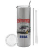 Tumbler stainless steel Silver 600ml, with metal straw & cleaning brush