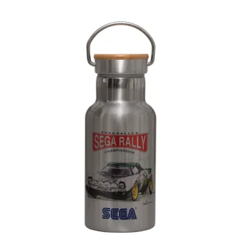 SEGA RALLY 2, Μεταλλικό παγούρι θερμός (Stainless steel) Ασημένιο με ξύλινο καπακι (bamboo), διπλού τοιχώματος, 350ml