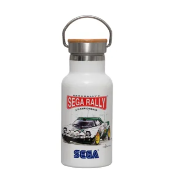SEGA RALLY 2, Metallic thermos (Stainless steel) White with wooden lid (bamboo), double-walled, 350ml
