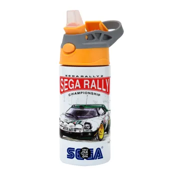 SEGA RALLY 2, Παιδικό παγούρι θερμό, ανοξείδωτο, με καλαμάκι ασφαλείας, Πορτοκαλί/Γκρι (360ml) BPA-FREE