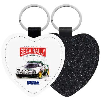SEGA RALLY 2, Μπρελόκ PU δερμάτινο glitter καρδιά ΜΑΥΡΟ